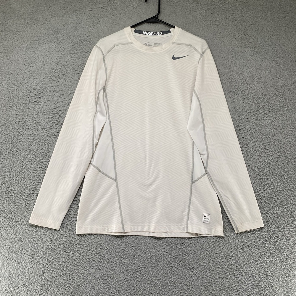 Nike Pro Shirt Mens Large White Long Sleeve Fitted Base Layer Running Training